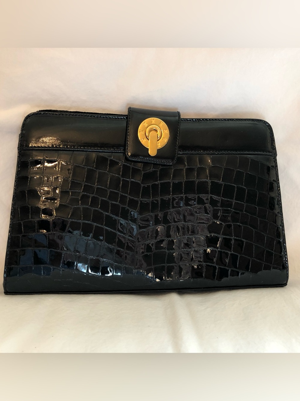 Authentic Paloma Picasso Black Croc Patent Leather Bag